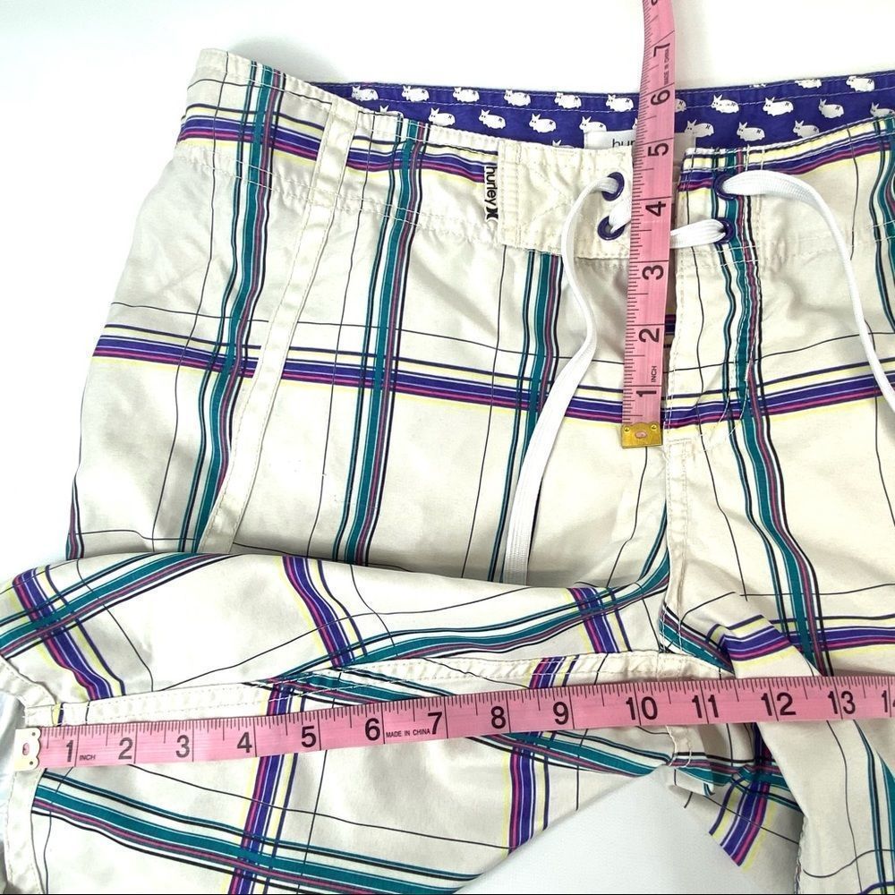 Hurley plaid board shorts white purple teal size 7 - Picture 9 of 9